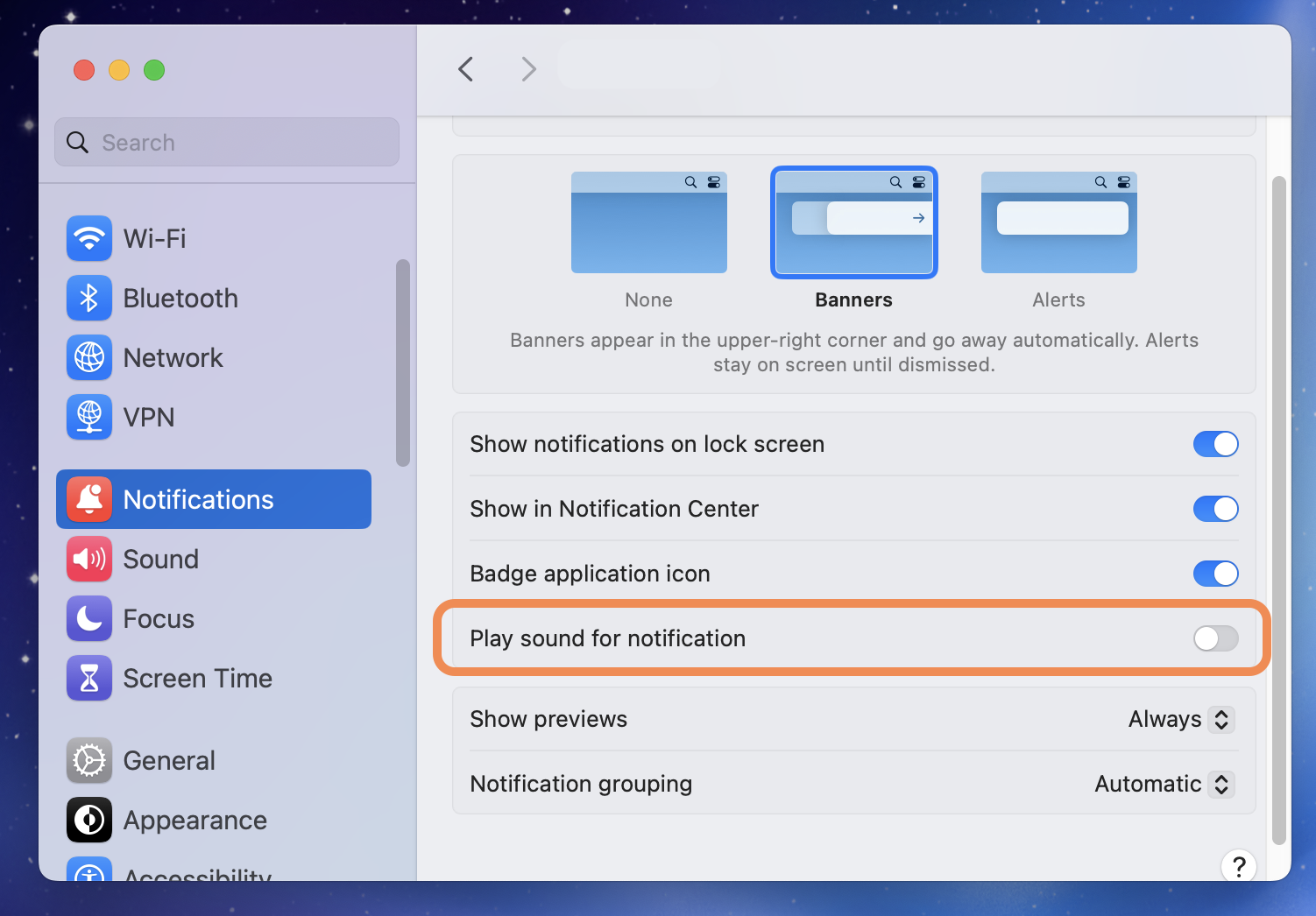 macOS System Settings → Notifications → GitHub